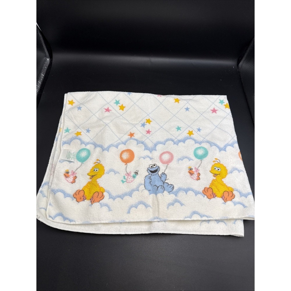 Vtg Sesame Street 100% Cotton Receiving Baby Blanket USA 30 x 40" Mount Vernon M
